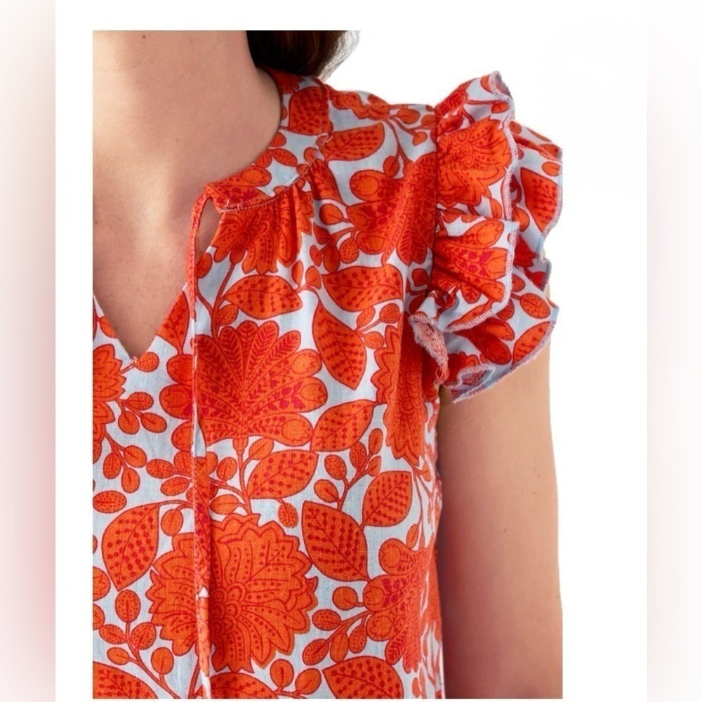 Philosophy Orange/Blue Floral Flutter Sleeve Printed Top Shirt NWT - Picture 3 of 11